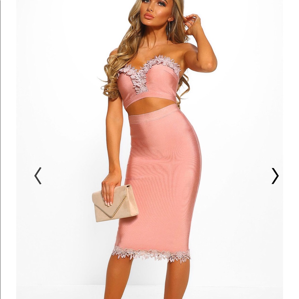 Crochet Trim Pink Coord Midi